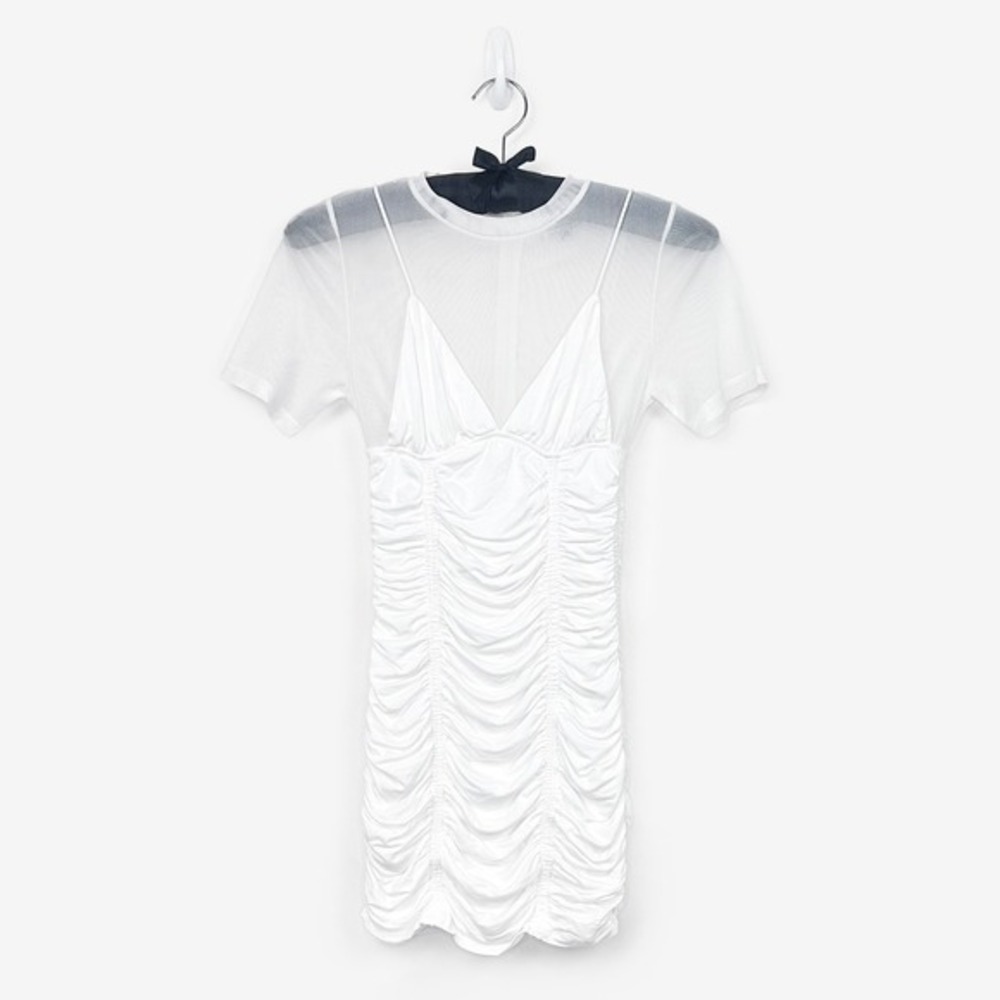 Sabo Skirt Kaylani Mini Dress Size XS White Mesh Ruched - Picture 1 of 9
